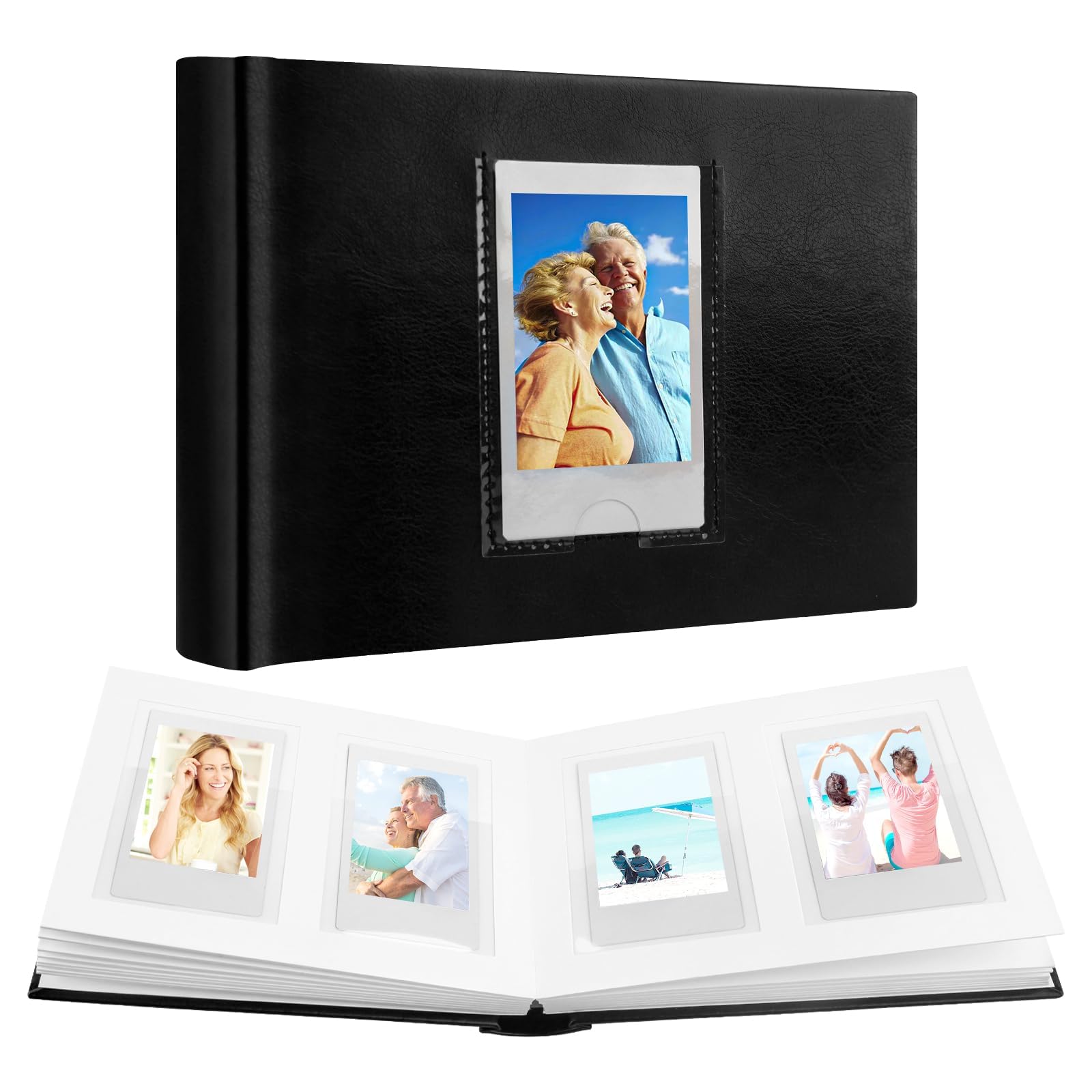 64 Pocket Mini Photo Album with Writing Space,Faux Leather Cover, Compatible with 2x3 Inch Polaroid Pictures and Fujifilm Instax Mini 12 11 9 99 8 7+ 40 Evo Instant Film (Black)