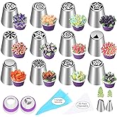 47 Pcs Russian Piping Tips Set, 12 Flower Frosting Nozzles Icing Tips for Cake Decorating Tips Kit, Baking Supplies for Cookie Cupcake, 2 Leaf Piping Tips 2 Couplers 30 Pastry Baking Bags YLYL