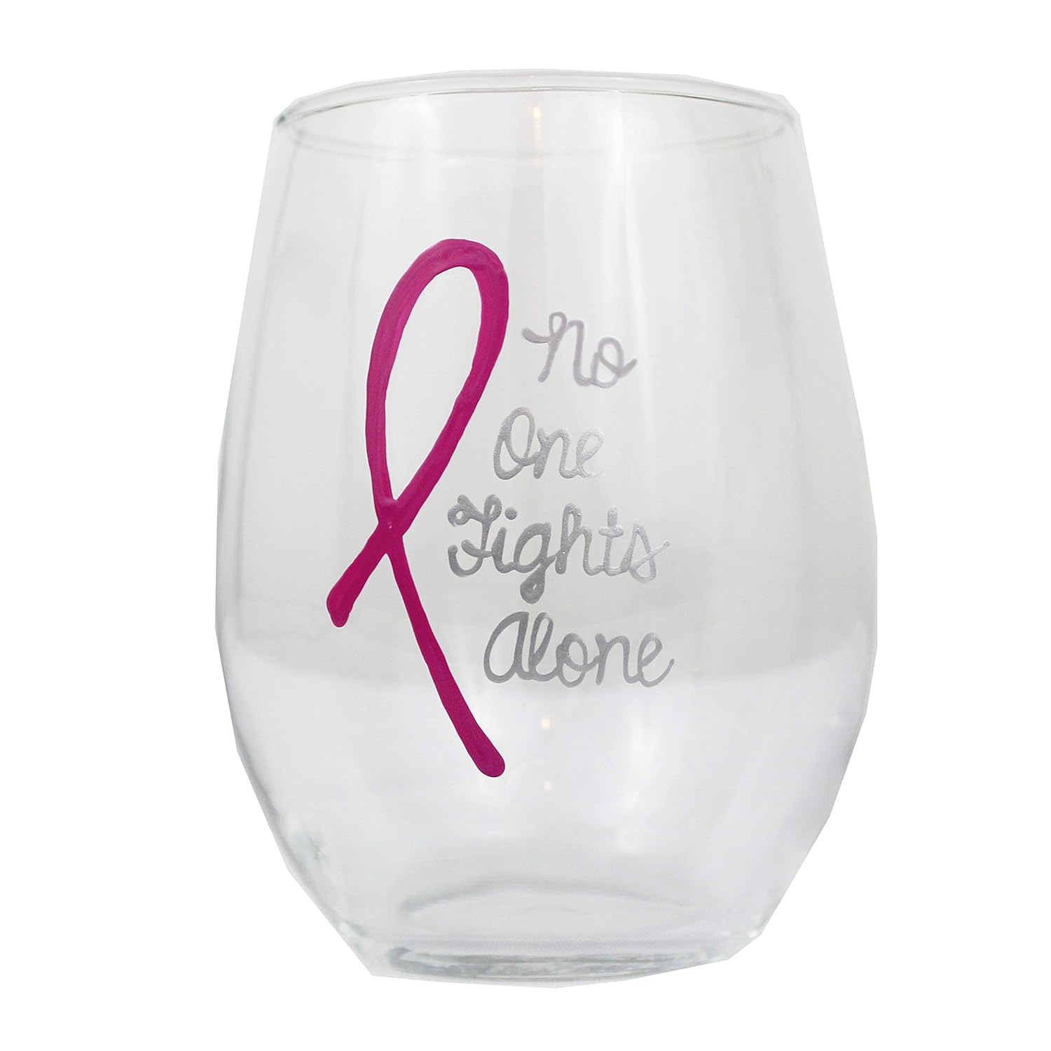 Breast Cancer Awareness Wine Glass Stemless 21oz No One