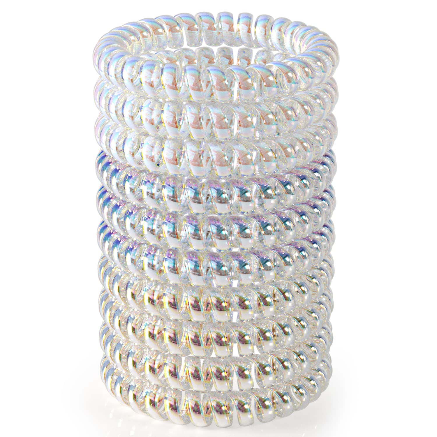 JessLab Spiral Hair Ties, 10 Pcs Traceless Phone Cord Bracelet Plastic Coil Ponytail Holders No-Damage Accessory for Girls Women Ladies, Color Assorted, Set 8