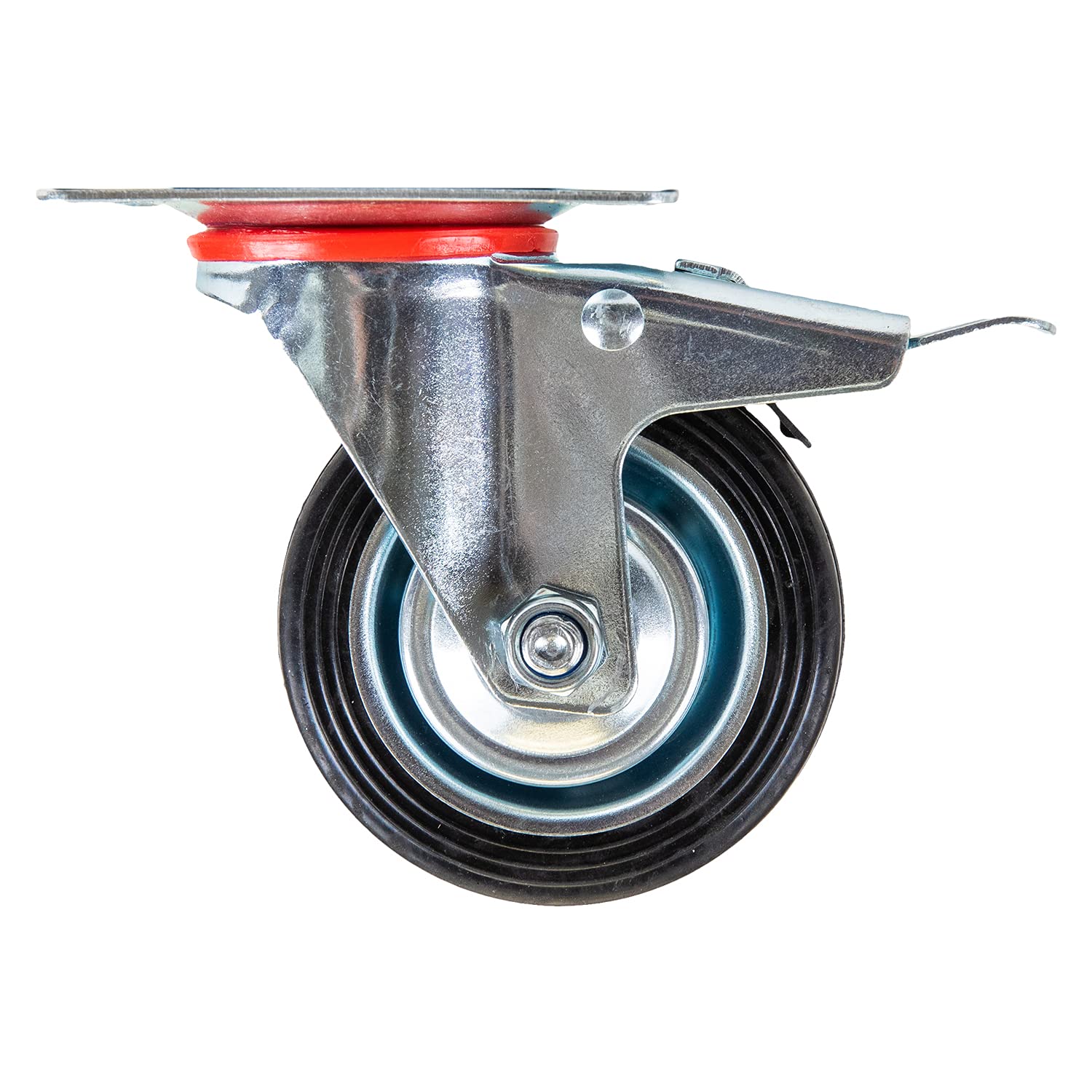 HMF 6790 Heavy Duty Castors with Brakes Castor Wheels, Solid Rubber Casters | Pack of 4 | 75 mm | Up to 200 kg | Black