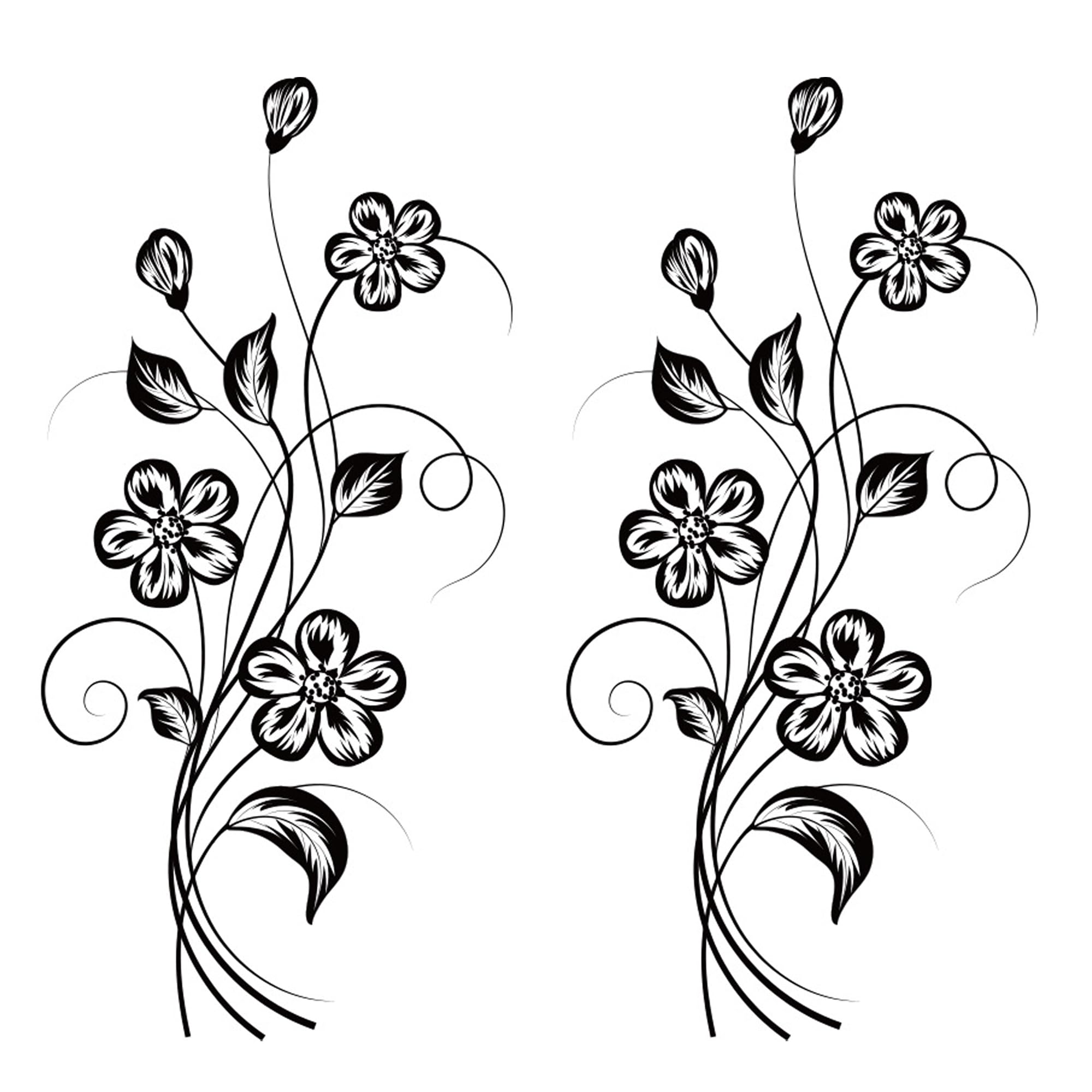 duoyif Wall Tattoo Black Flowers Wall Decoration Pack of 2 Stickers Flowers Black Wall Stickers Flowers Vine Wall Sticker Flower Tendril Wall Pictures Living Room Bedroom Hallway Window 57 x 26 cm