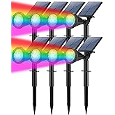 Tadyreal Solar Lights Outdoor Waterproof Color Changing 180° Adjustable RGB Solar Powered Landscape Spot Lights for Yard 7 Lighting Modes Solar Spotlights for Pathway Garden Outside (8 Pack)
