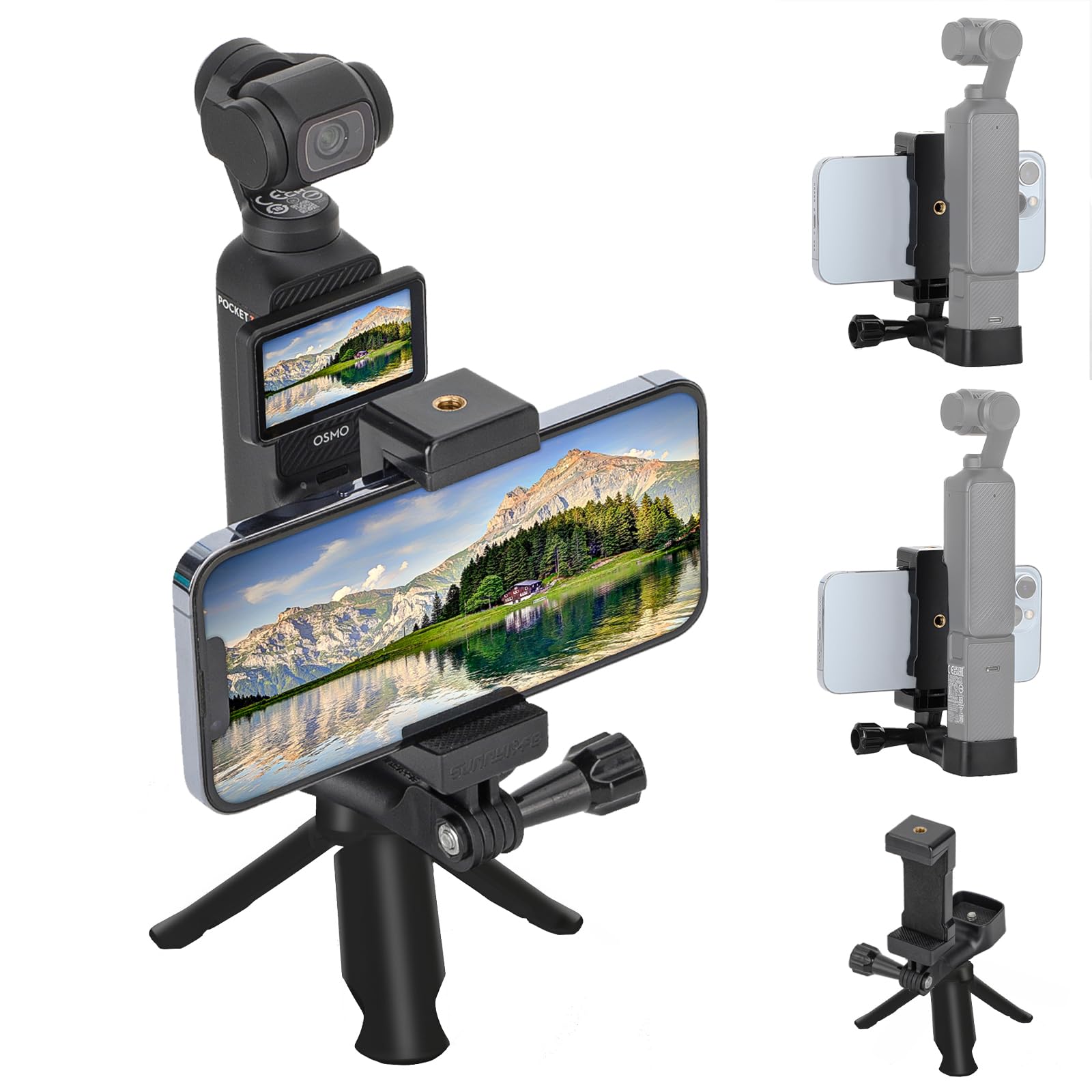HAFOKO Osmo Pocket 4 Phone Holder+Osmo Pocket 4 Tripod,Front Smartphone Bracket Mount with 1/4 Screw Adapter Compatible with DJI Osmo Pocket 4 Osmo Pocket 3 Expansion Accessories