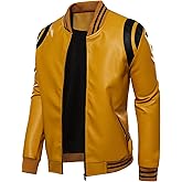 chuida Mens PU Faux Leather Motorcycle Bomber Jacket Stand Collar Fleece Windproof Lightweight Biker Racing Coats Outwear