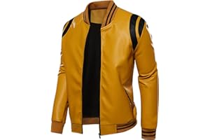 chuida Mens PU Faux Leather Motorcycle Bomber Jacket Stand Collar Fleece Windproof Lightweight Biker Racing Coats Outwear
