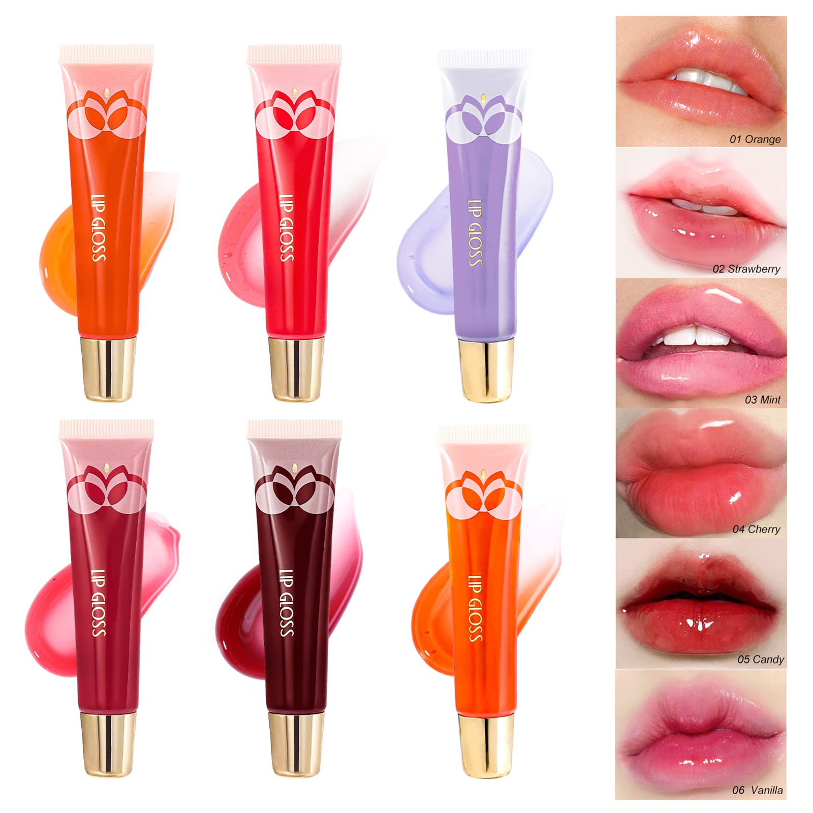 Prreal 6 Flavors Lip Plumper Set, Moisturizing Lip Gloss, Shimmering Watery Lip Oil, Hydrating Lip Gel, Color Change with Temperature Lip Glaze Liquid Lipstick, for Lip Care to Improve Dry Cracked Lip