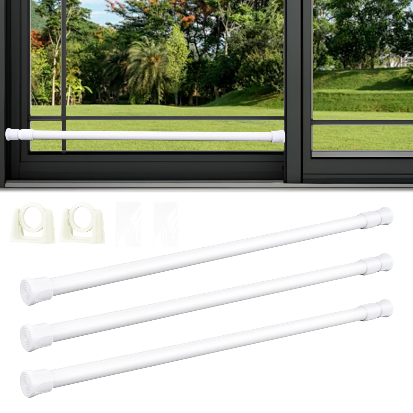 Photo 1 of 3 Pack Adjustable Window Security Bars – Anti-Break-in, 15.8-27.6in w/Rubber Tips for Sliders | Home/Renters Peace of Mind: No Scratches, Secures Sliding Windows & Doors