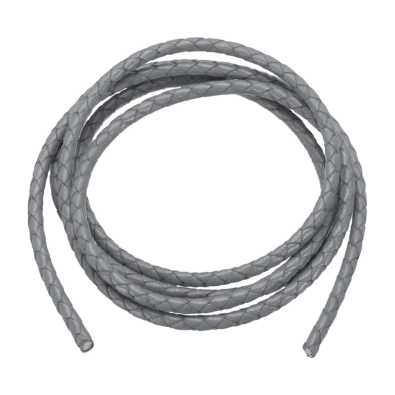 PATIKIL Round Braided Leather Cord, 4mm Round Braided Leather Cord Rope Folded for Crafts Jewelry Making Necklace Bracelets, Light Grey (1.1 Yards)