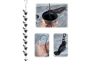 AIMERY 7.9FT (8 Cups) / 9.5FT (10 Cups) / 11.1FT (12 Cups) Rain Chains for Gutters, Rustic Iron Decor with Anti-Rust Coating, Alternative to Traditional Downspouts, Easy to Hang Outside (7.9FT)