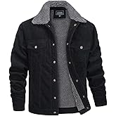 MAGNIVIT Men's Corduroy Fleece Cargo Jacket Winter Snap Button Lapel Sherpa Lined Trucker Cowboy Coat with 5 Pockets