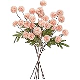 WEIDOLLAR Pompon Mum Artificial Flowers, 6pcs Faux Silk Long Stem Flowers Bulk Fake Mini Chrysanthemums for DIY Bouquet Centerpieces Wedding Fillers Arrangements Shower Home Decorations (Pink)