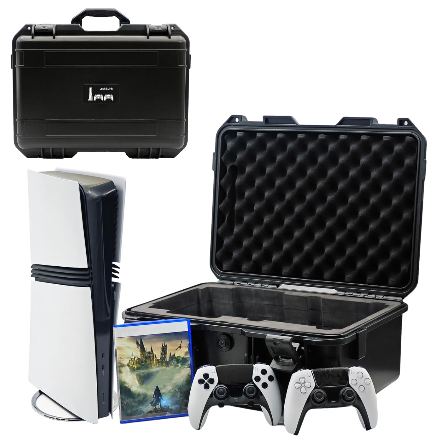 Hard Shell Travel Case Compatible with PlayStation 5 Pro Console, Controllers,Accessories-Waterproof PS5 Pro Carrying Case with Customized Foam for Both Standard and Digital Editions (FOR PS5 Pro)