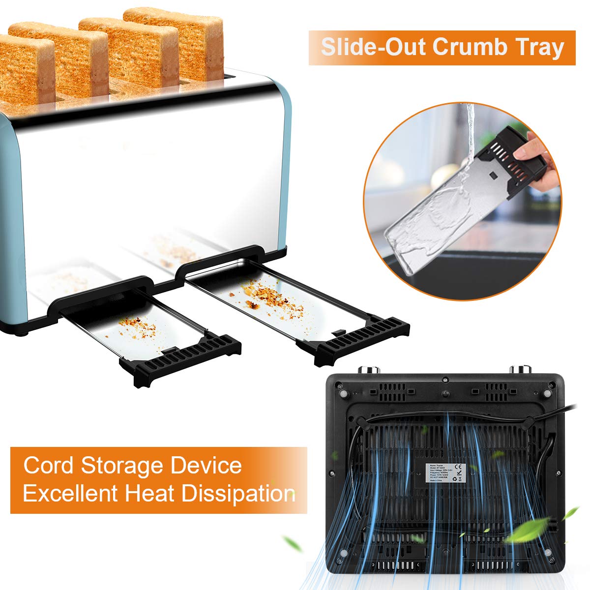 Toaster 4 Scheiben, Morpilot Edelstahl Toaster 1600 Watt mit 1,5\'\' breiten Schlitzen, 6 bräunungsstufen und 3 Moden (Auftau-, Aufwärm- sowie Abschaltungsmode)