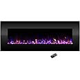 Electric Fireplace - 54 Inch No Heat Wall Mounted Fireplace with LED Flames, Remote, Timer, and Adjustable Brightness by Northwest (Black)