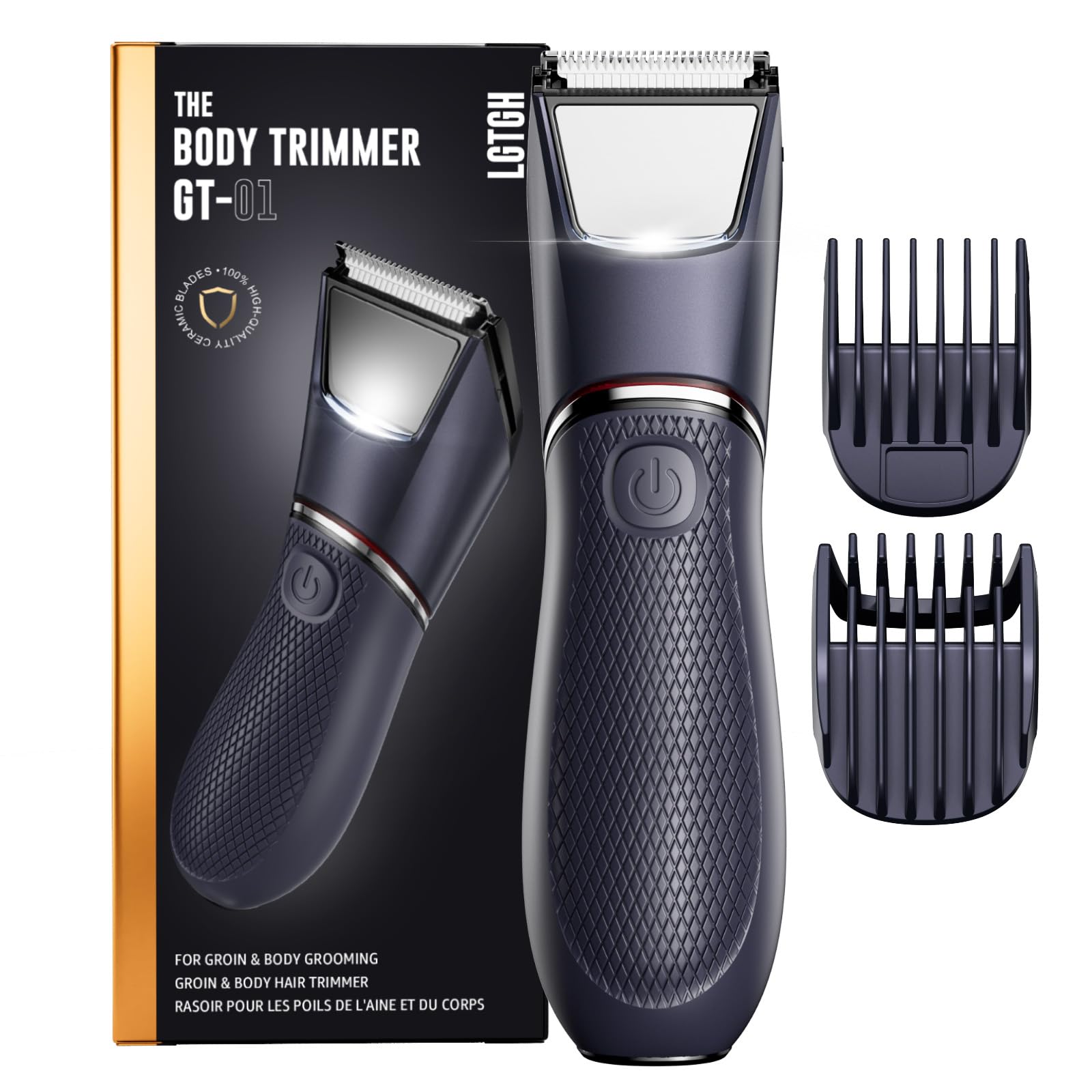 Photo 1 of LGTGH Body Trimmer for Men: Pubic Hair Trimmer with Mirror & LED Light - IPX7 Waterproof Wet or Dry Use for Chest/Back/Groin -Ceramic Blades & Travel Lock - No Nicks/Cuts Ball Shaver