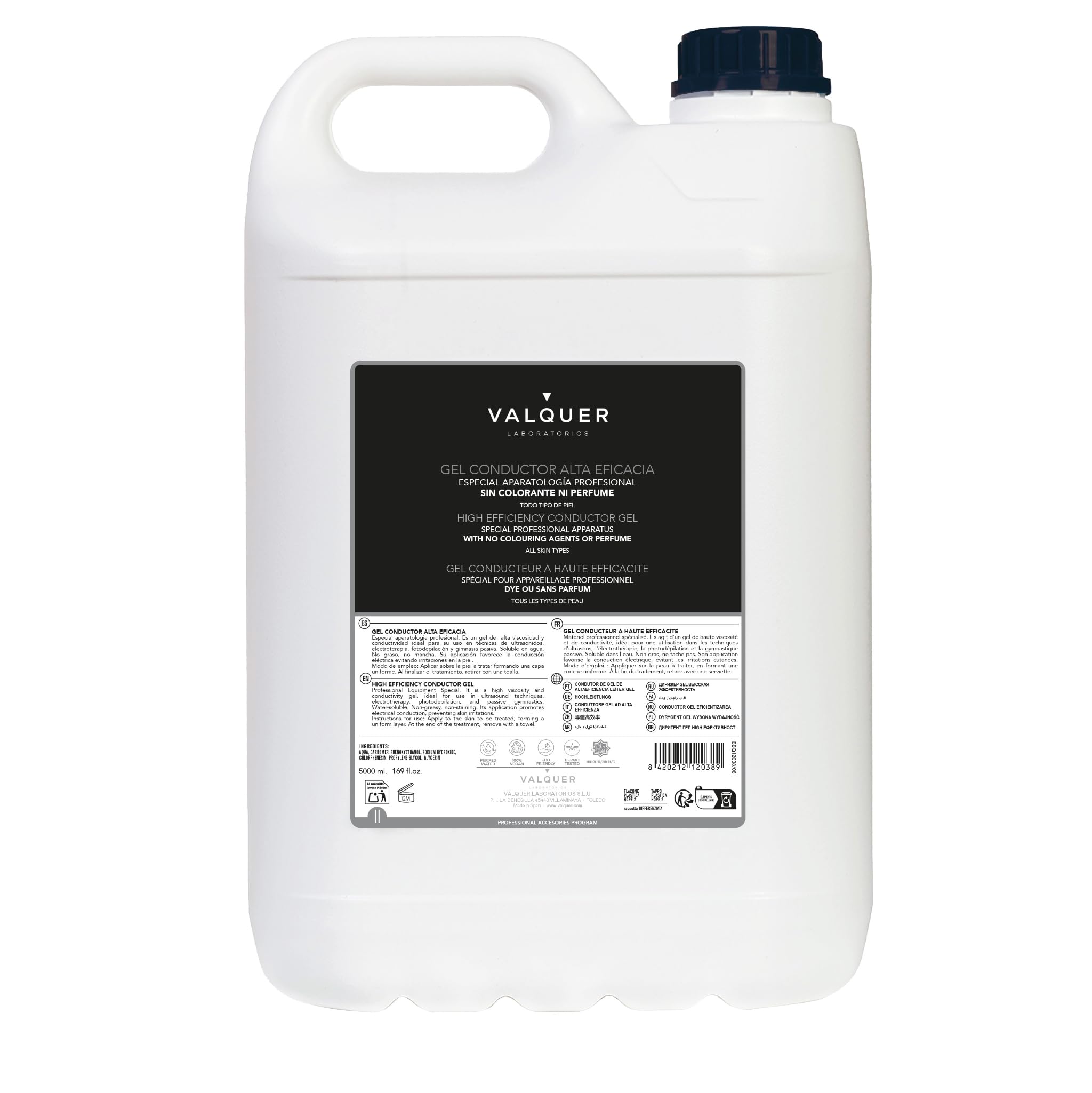 Valquer Body & Facial Conductive Gel - For professional equipment (ultrasound, electrotherapy, radiofrequency, cavitation, ipl, laser, etc) - 5000 ml