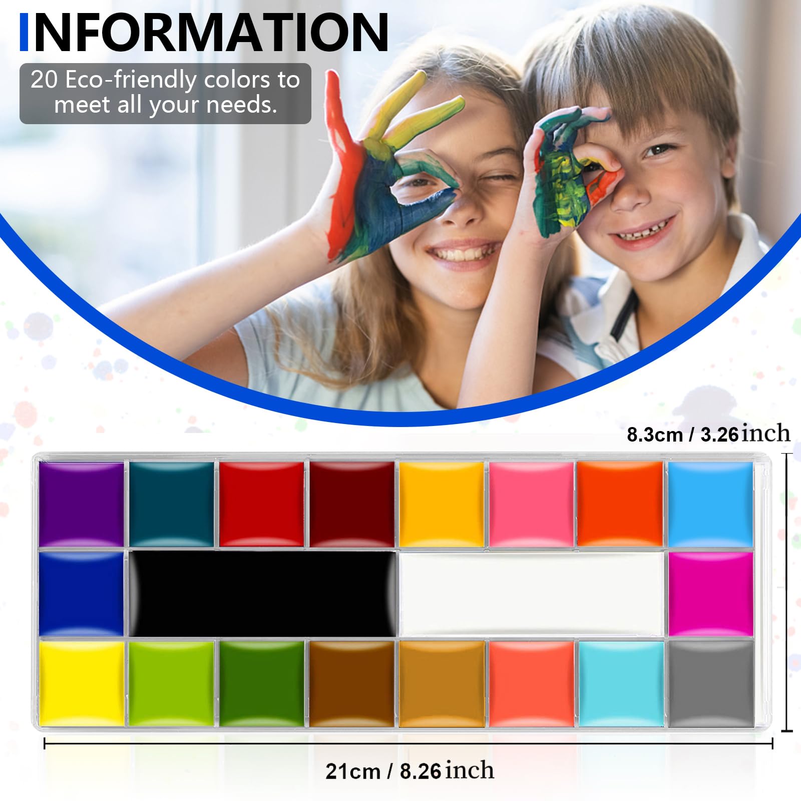 TIZZYT Face Paint,20 Colors Face Paint - Face Painting Kit,Oily Based Face Painting Kit for Kids Party with 10 Brushes 5 Sticker Stencils and Paint Tray, Body Paint for Kids and Adults Halloween Makeup
