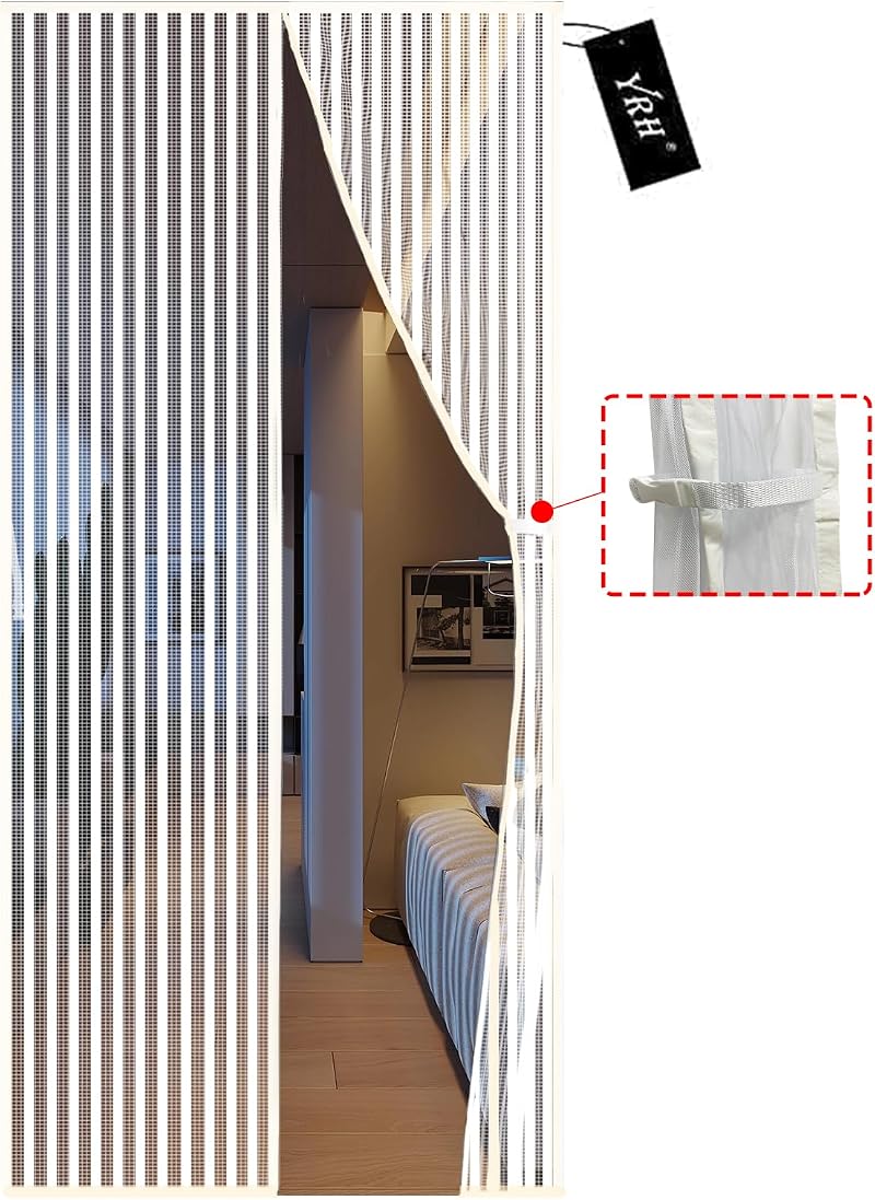 YRH Magnetic Fly Screen Door 90x210 cm White with Stay Open Buckles