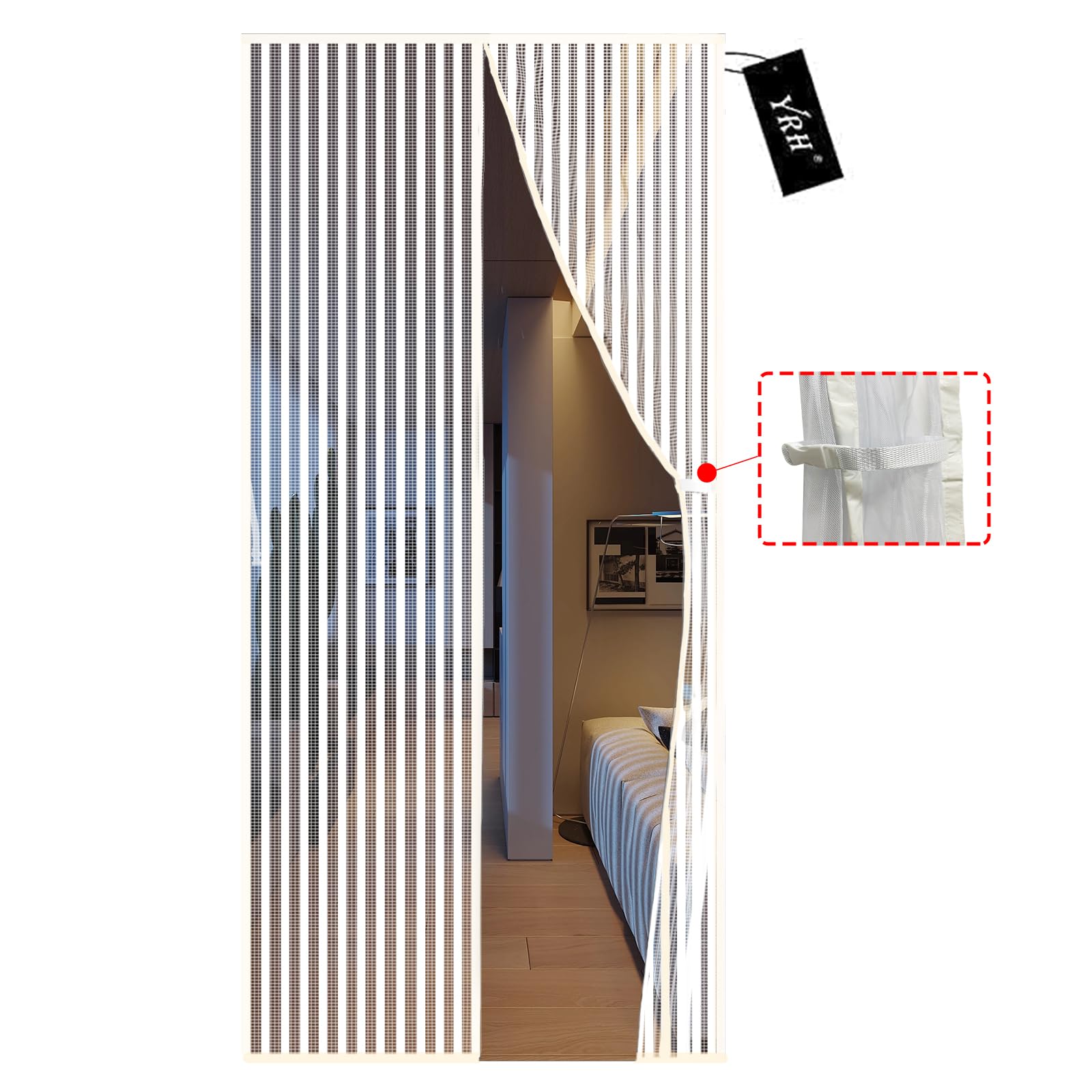 YRH Magnetic Fly Screen Door with Stay Open Buckles - Heavy Duty Self-Sealing Mesh, No Drill Installation,Powerful Magnets,Full Frame Magic Tape (80x200 cm, White)