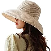 WUODHTW Women's Floppy Wide Brim Summer Beach Straw Hat UPF 50+ Sun Hat