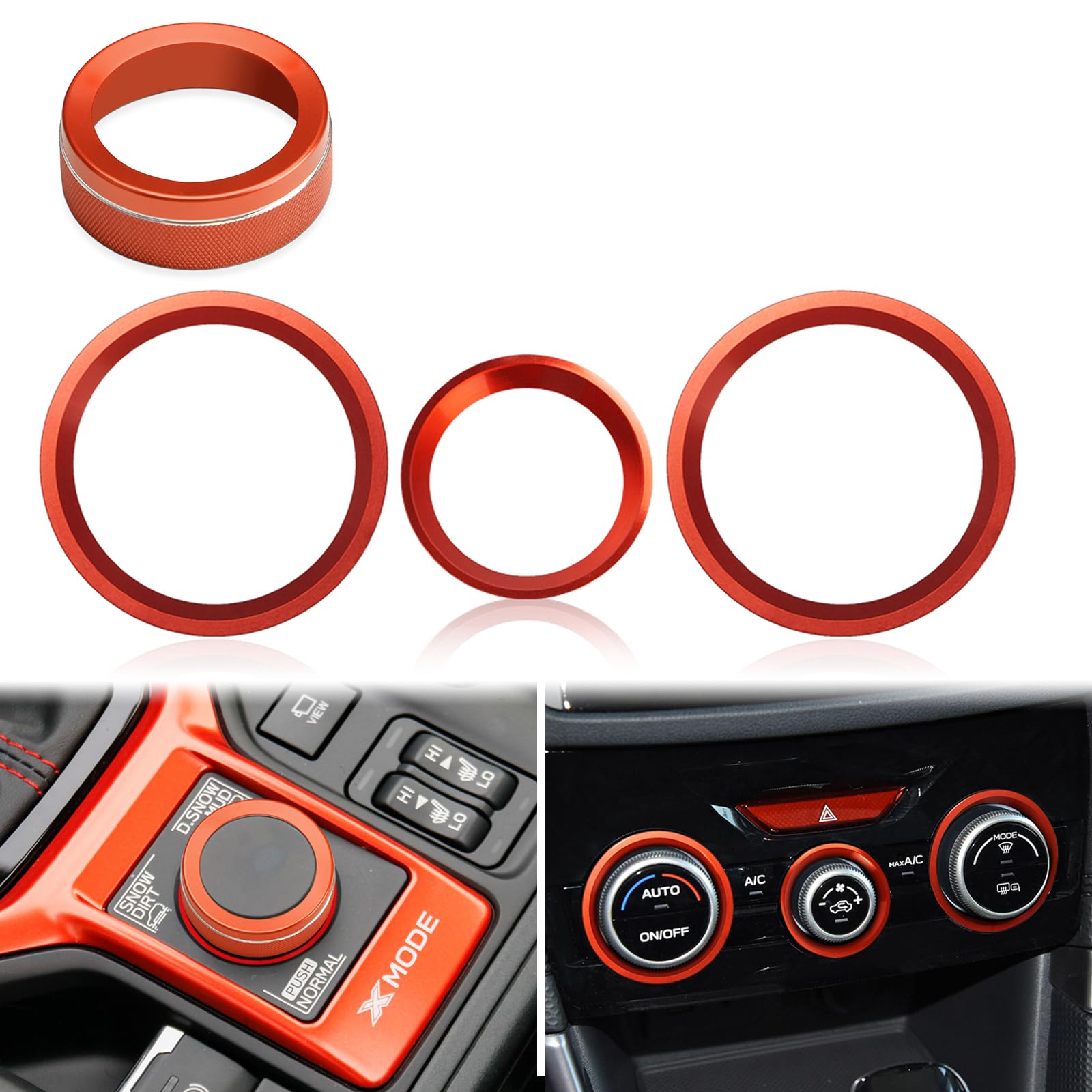 Photo 1 of Auovo Drive Mode Gear Shift Switch Knob Cover Ring for Subaru Forester 2019-2024 Car Interior Accessories Aluminum Alloy AC Climate Control Knob Outer Ring Red-Orange