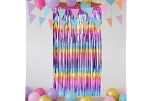Star Rainbow Gradient Foil Fringe Backdrop Curtain, Sparkly Metallic Tinsel Streamers Wall Backdrop, Shimmer Background Decor