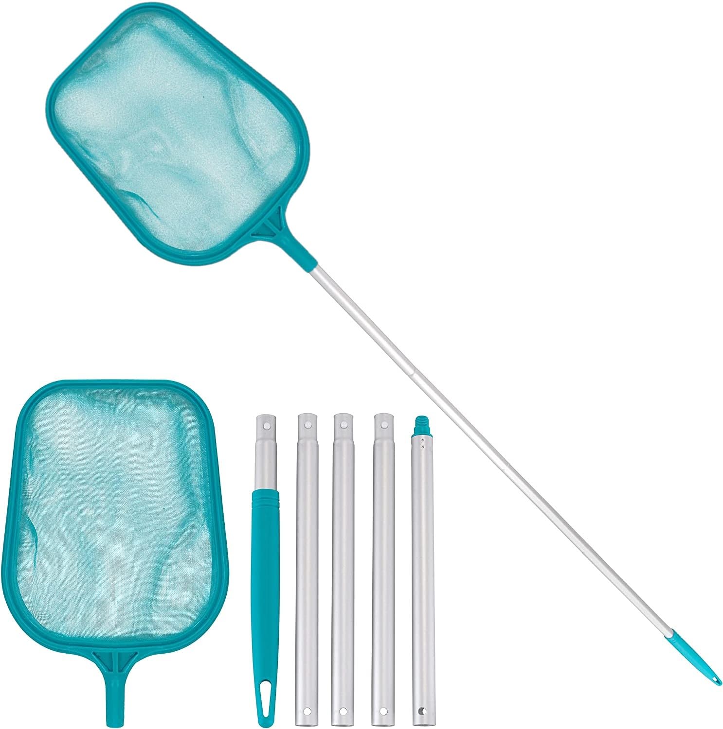 LATERN 150CM Swimming Pool Skimmer, Fine Mesh Pool Leaf Net Heavy Duty Deep Bag Leaf Rake with Aluminum Telescopic Pole for Garden Pond Hot Tub Spa Fountain Fish Tank (Green)