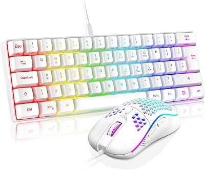 RedThunder 60% RGB Keyboard and Mouse Combo UK Layout 7200 DPI White