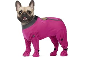 ROZKITCH Dog Recovery Suit After Surgery, Prevent Licking & Shedding, Dog E-Collar Alternative Four-Sleeve with Adjustable Leg Straps & Belly Access, Post-Surgery Bodysuit for Medium Dogs Rosered M