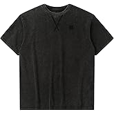 CHRONOLINE Men's Heavyweight T-Shirt Oversized Cotton Vintage Washed Tee Fall Winter Thick Crew Neck Short Sleeve Layered Top