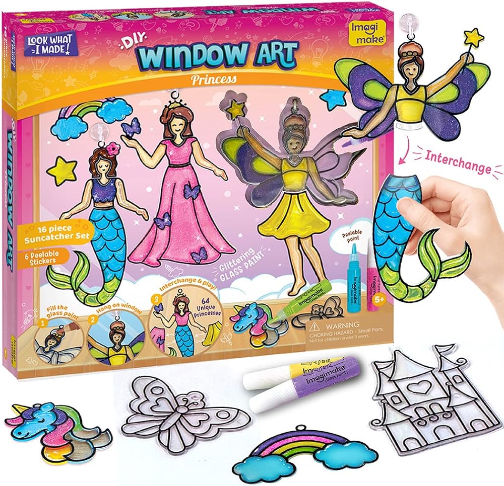 Imagimake Window Art Princess Unicorn Suncatcher Kit 16-Piece Glass Paint