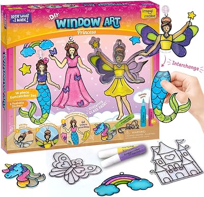 Imagimake Window Art Princess Unicorn Suncatcher Kit 16-Piece Glass Paint