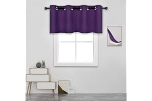 DECOVSUN Purple Grommet Top Blackout Valance for Bathroom, Living Room, Bedroom, Kids Room - Solid Short Straight Drape Window Treatment 52X18 1 Panel Royal Purple