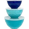 TP Mixing Bowl Set with Lids, Melamine Nesting Bowls Set for Pasta Baking Salad Mixing, Set of 3, Coastal Blue