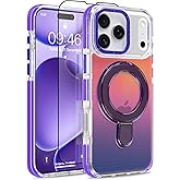 MOWIME Magnetic for iPhone 17 Pro Case with Stand [Compatible with Magsafe] [Cute Fashion Fluorescent Design] [1 Screen Protector] Slim Translucent Matte Case for iPhone 17 Pro 6.3" 2025, Purple