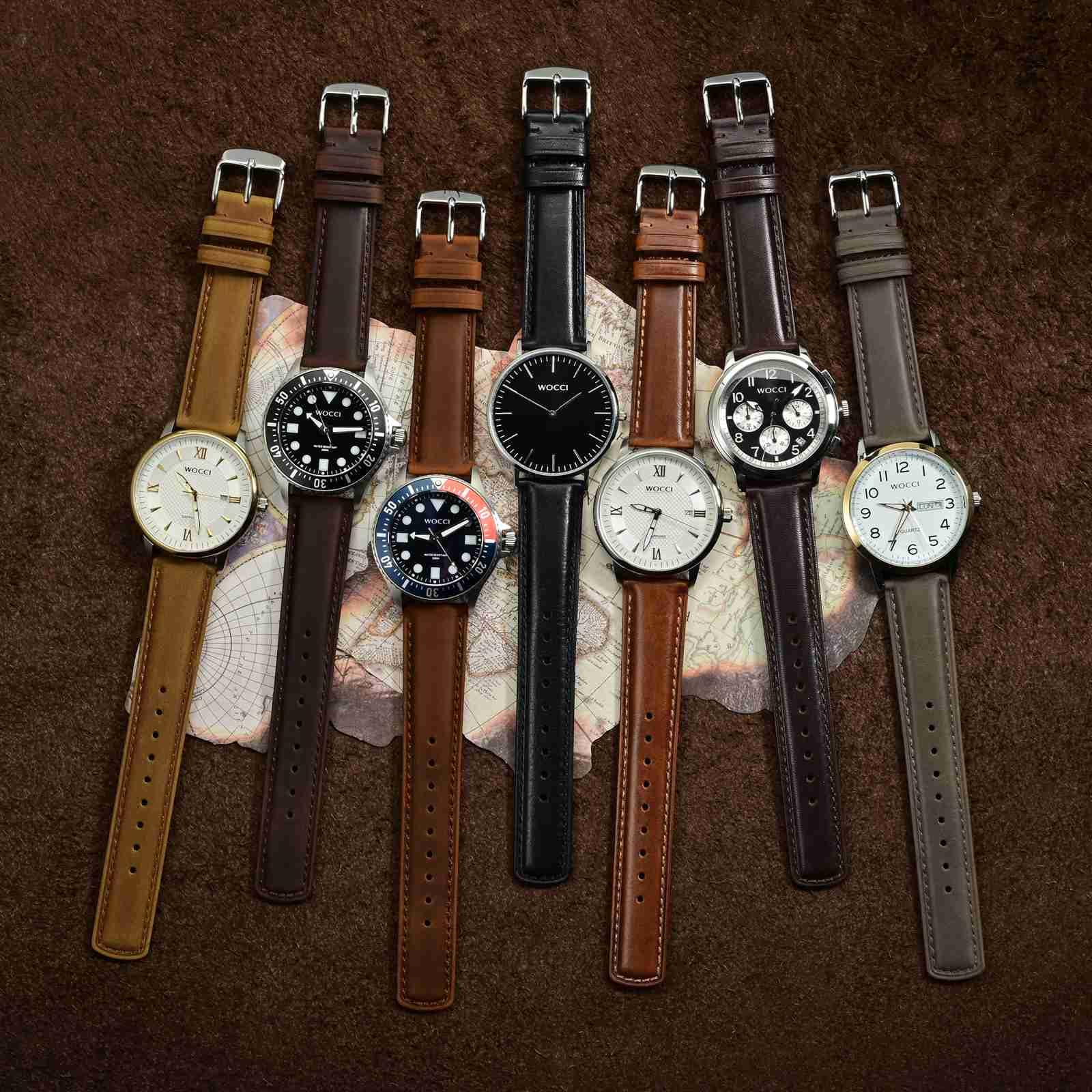 WOCCI Quick Release Watch Band, Distressed Genuine Leather, Stainless Steel Buckle, Strap Width 18mm 19mm 20mm 22mm 24mm