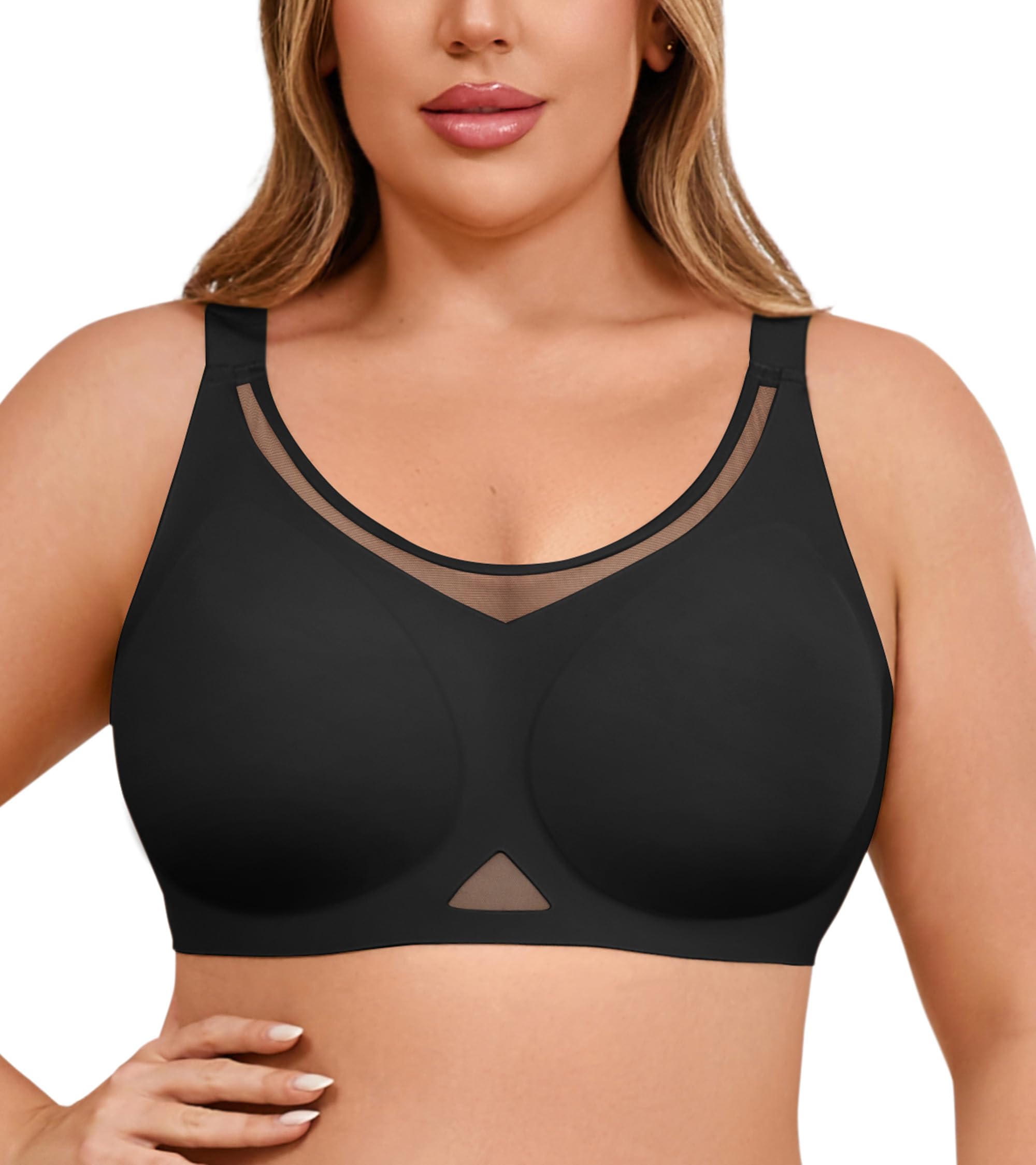 Comfortable Bras for Women Supportive Womens Full Coverage Mlinimizer Bra No Underwire for Large Breast Black Medium