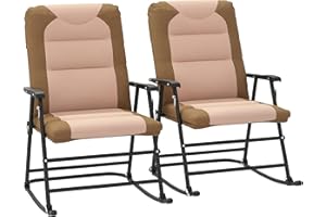 Outsunny 2pc Patio Foldable Rocking Chair Set w/Soft Padded Seat, Backrest, and Headrest for Park, Backyard, Garden, Light Br