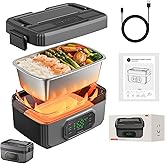 Cordless Electric Lunch Box for Adults with Timer,Rechargeable Self Heating Lunch Box for Men & Women with 1.2L SS Container,21,000mAh Battery Powered, Convenient for Work/Travel/Camping/Hiking