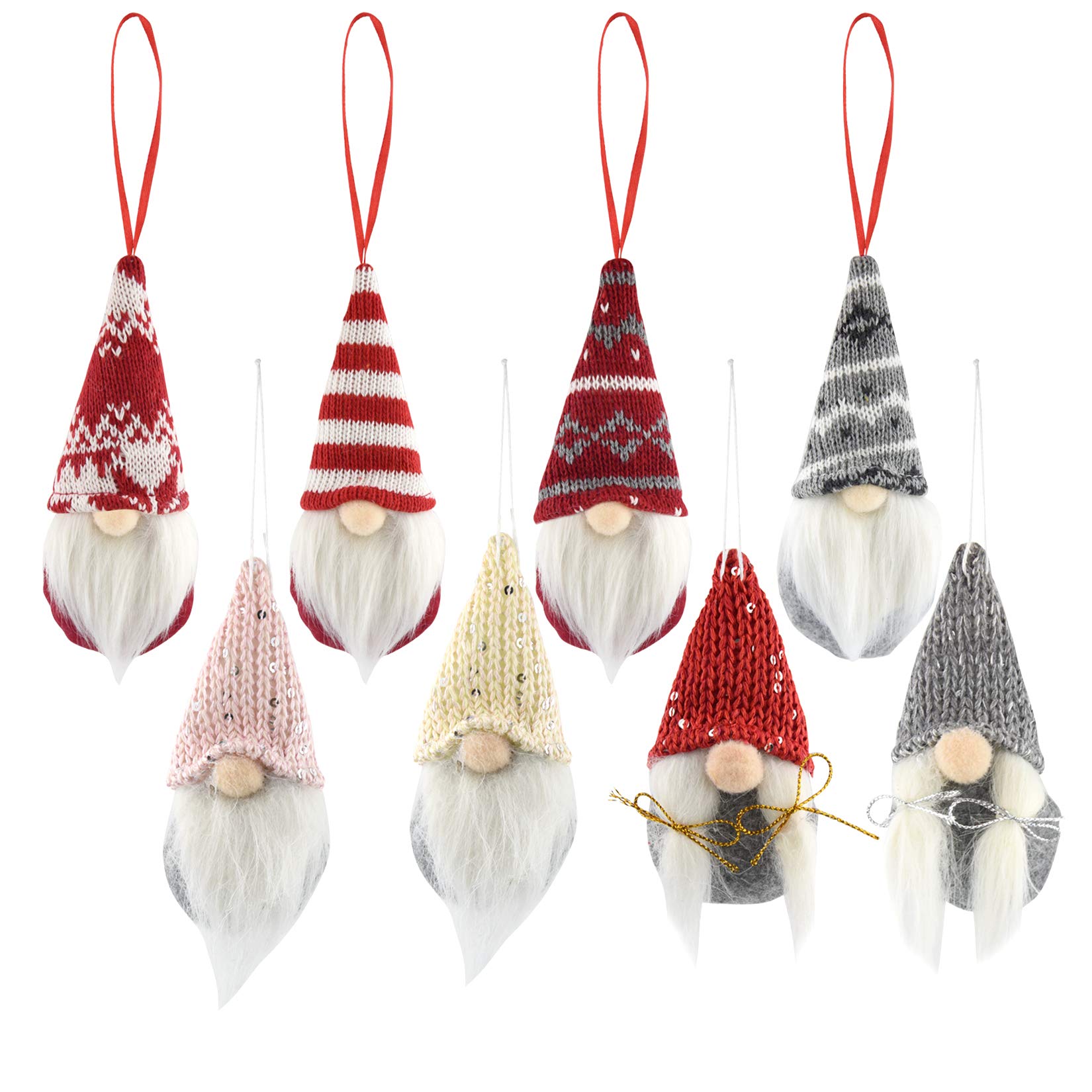 obmwang 8 Pack Christmas Gnomes Ornaments, Swedish Handmade Plush Gnomes Santa Elf Table Ornaments, Hanging Christmas Tree Decorations Home Decor