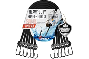 VBEST 6 Piece Strong Bungee Cords with Hooks 36 Inch - Heavy Duty Outdoor Black Bungy Straps with Metal Hooks - 3ftt Bungie Chords Set UV & Weather Resistant