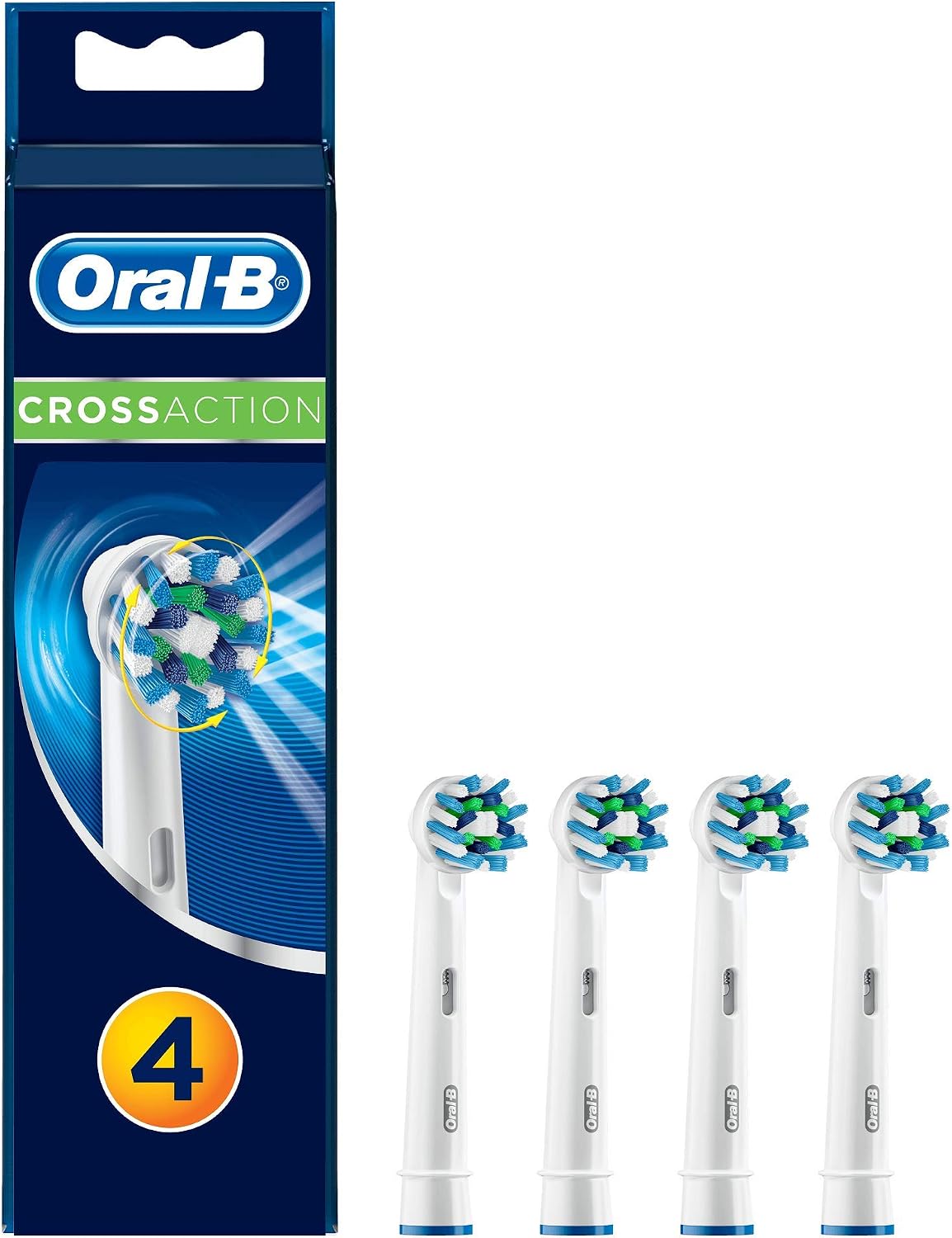 Oral-B CrossAction - Set de 4 recambios para cepillo de dientes eléctrico recargable (cabezal redondeado con diseño de inspiración profesional para limpiar diente por diente)