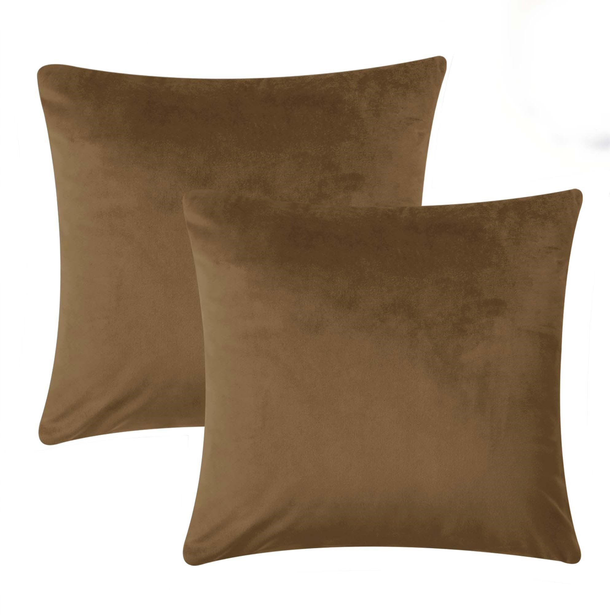 Imperial Rooms Cushion Covers 45 x 45 cm Pack of 2 Square Throw Velvet Pillow Cases Bedroom Decor Cushion for Sofa Living Room Car (Brown, 18 x 18 Inch) — image 1