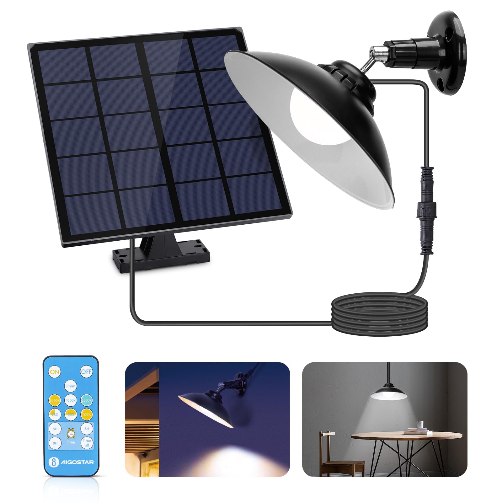 Aigostar 50W Solar Light With Remote Control - Dimmable Pendant With IP65 Waterproof Security Motion Sensor for Indoor Outdoor Home, Yard, Barn, Gazebo, Patio