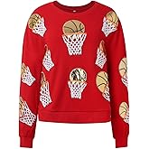 Women's Game Day Sweatshirt Basketball Sequin Embroidery Sweatshirts Fall Winter Crewneck Drop Shoulder Long Sleeve Top