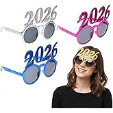 HEALLILY New Year Eve 2026 Glasses: 4Pcs Funny Number Eyeglasses for Celebration Photo Props Lightweight Plastic Assorted Colors
