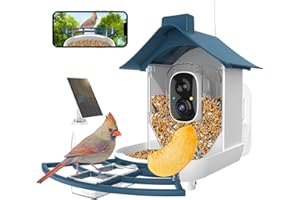 VATJUBI Bird Feeder with Camera,Smart Bird Feeder Camera with AI Identify Instant Notifications,FHD Live View,Birds Watching Camera with Solar Panel in Backyard,Ideal Gift for Family and Birds Lover,Navy Blue