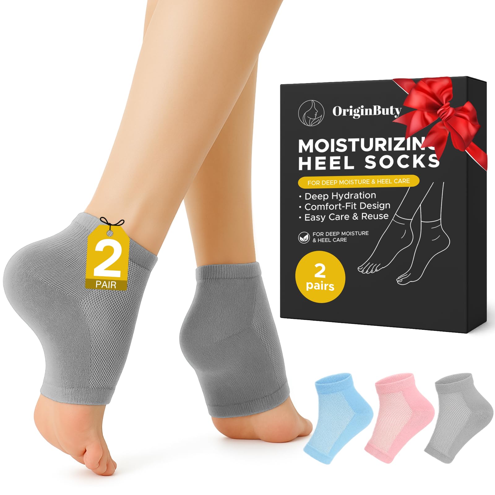 Photo 1 of 2 Pairs Gel Heel Therapy Socks – Semi-Open Mesh TPE Foot Masks Infused with Jojoba, Olive & Grape Seed Oils for Cracked Heel Repair(Light Gray) (Grey)