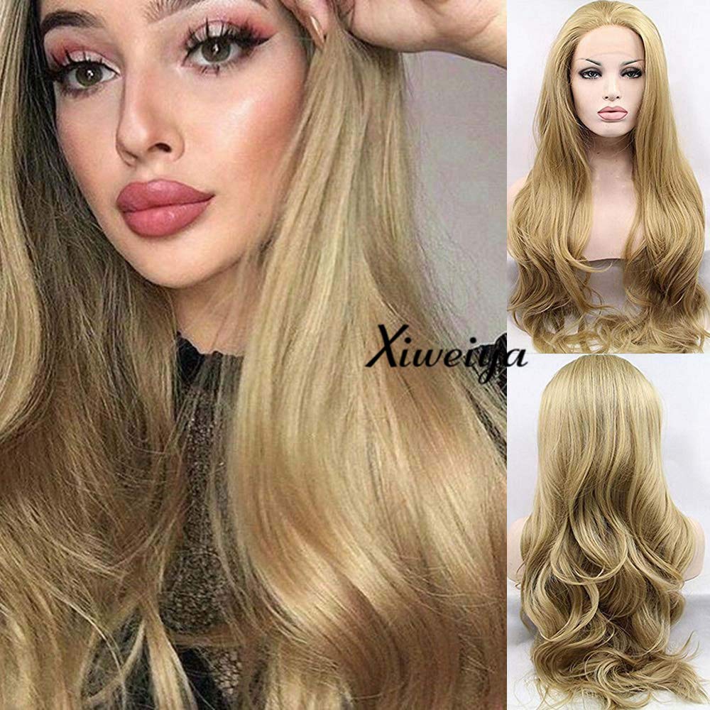 Xiweiya Honey Blonde Synthetic Lace Front Wig - Long Wavy Wig for Women - Heat Resistant - 24 Inches